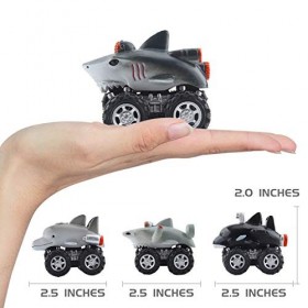 DINOBROS Jouets Shark Tirer vers l’arrière des Voitures pour garçons et Tout-Petits 4 Pack Jouet de Camion d’Animal de mer d’
