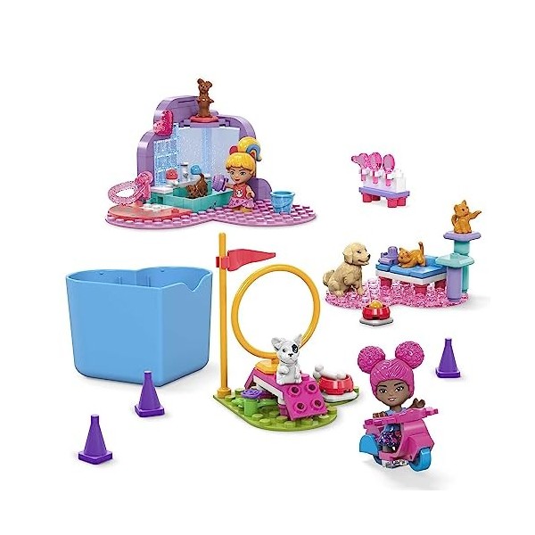 MEGA Barbie Coffret de Construction Animaux à Dresser et Toiletter avec 2 mini-poupées Barbie Color Reveal en 3 parties à ass