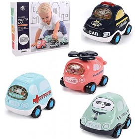 Afufu Jouet Enfant 3 Ans, 4 Pack Petite Voiture Jouet Cars Véhicules Jouets Voitures Bebe Cartoon Propulsion à Friction, Éduc