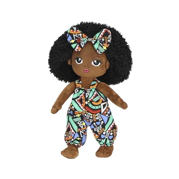 NICEYEA Poupée en peluche de 33 cm - Poupée africaine noire pour fille - Poupée bébé - Poupée africaine avec cheveux bouclés 