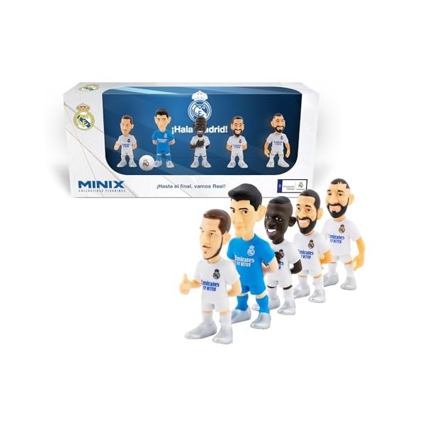 Minix - Real Madrid - Pack de 5 - Figurine à Collectionner 7cm Hazard, Courtois, Benzema, Vinicius JR et Carvajal 