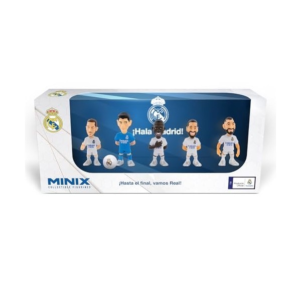 Minix - Real Madrid - Pack de 5 - Figurine à Collectionner 7cm Hazard, Courtois, Benzema, Vinicius JR et Carvajal 