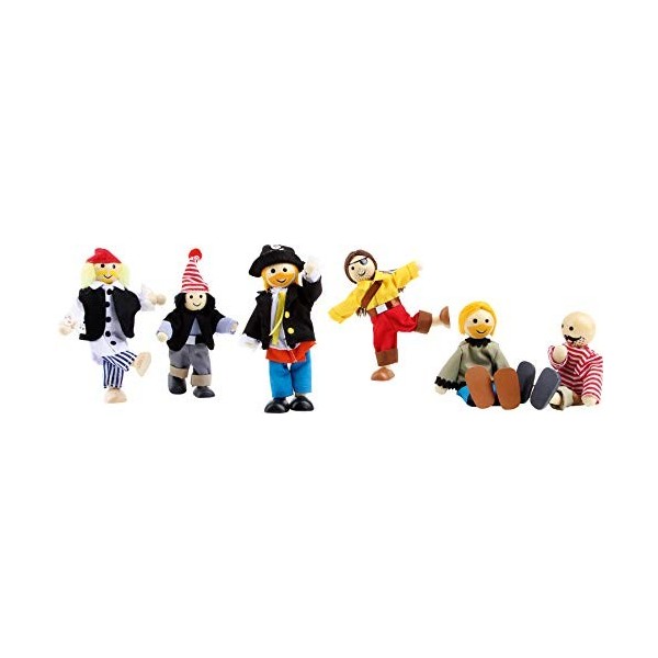 small foot 1955 Petites poupées souples"Pirates", set de 6 poupées en bois, petites pirates avec des membres mobiles, à parti