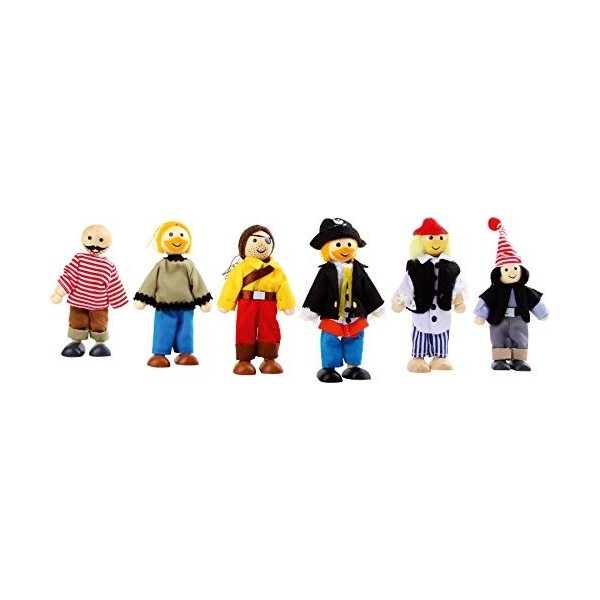 small foot 1955 Petites poupées souples"Pirates", set de 6 poupées en bois, petites pirates avec des membres mobiles, à parti