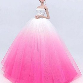 Robe de Mariage pour poupées Robe de Princesse en Gaze Rose dégradé Blanc Vêtements pour poupées de 12 Pouces