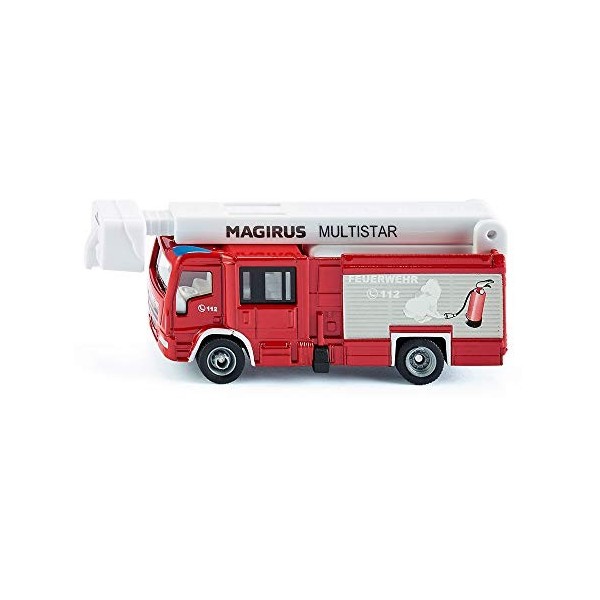 siku 1749, Magirus Multistar TLF Voiture de Pompiers avec Bras Télescopique et Échelle Extensible, 1:87, Métal/Plastique, Rou