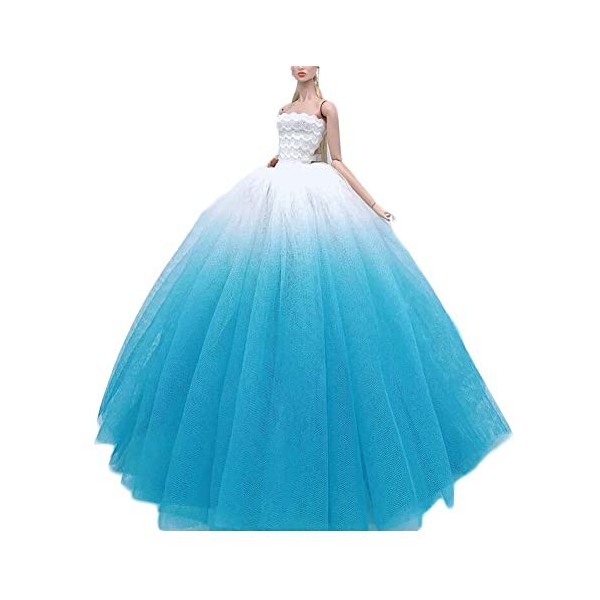 Robe de Mariage pour poupées Robe de Princesse en Gaze Bleu dégradé Blanc Vêtements pour poupées de 12 Pouces
