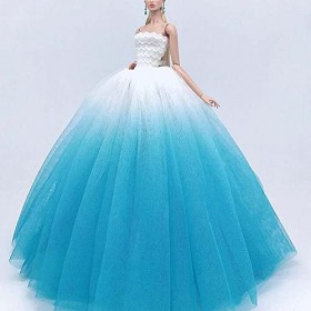Robe de Mariage pour poupées Robe de Princesse en Gaze Bleu dégradé Blanc Vêtements pour poupées de 12 Pouces