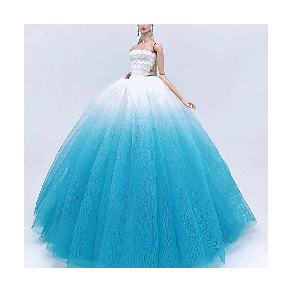Robe de Mariage pour poupées Robe de Princesse en Gaze Bleu dégradé Blanc Vêtements pour poupées de 12 Pouces