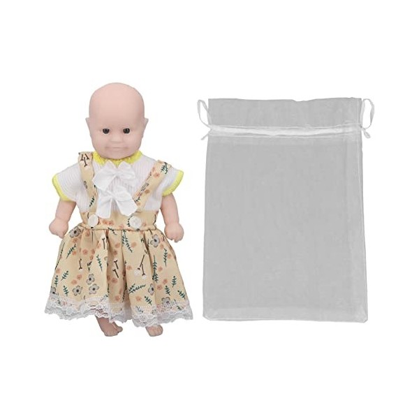 6inch Newborn Toddler Dolls, Portable Lifelike Full Silicone Body Reborn Baby Dolls avec Robe Jaune