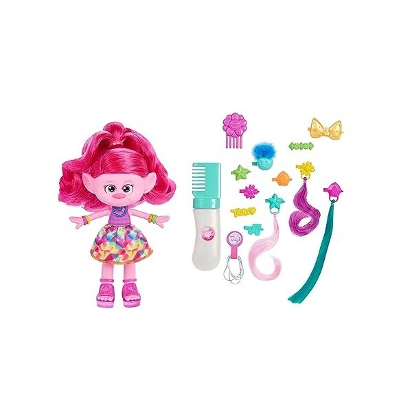 Trolls 3, Poupée Poppy Cheveux Paillettes, Avec plus de 15 accessoires, Jouet Enfant, A Partir De 3 Ans, HNF25