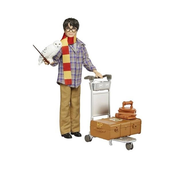 Harry Potter coffret collector Quai 9 3/4 avec poupée articulée, chouette Hedwige, bagages et accessoires inspirés du film, j