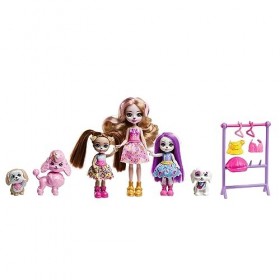 Enchantimals Coffret Famille Dwyla Chien Avec Poupée Dwyla Chien Gala Enchanté, Figurine Hale, 2 Figurines Chiot Et Accessoir