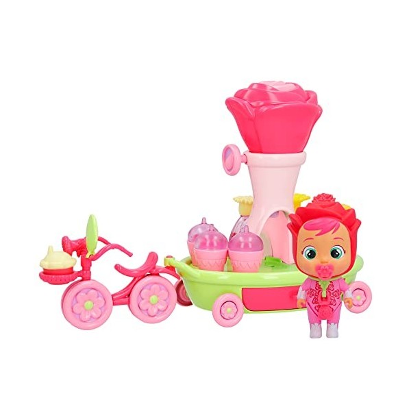 CRY BABIES MAGIC TEARS Happy Flowers - Le vélo chariot de Rose | Playset, poupée exclusive, Rose et 17 accessoires pour faire