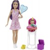 Barbie Famille coffret Anniversaire avec poupée Skipper baby-sitter, figurine bébé, chaise haute et accessoires, jouet pour e