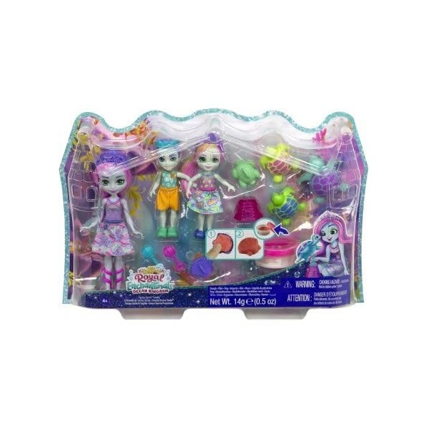 Coffret pour enchantimals océan 3 poupées + 3 Tortues + Accessoires : Famille Tinsley Tortue - Set Figurine Animal + 1 Carte 