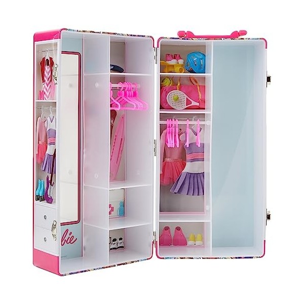 klein Theo 5801 Barbie Mallette Armoire avec Tringles et Compartiments de Rangement et Autres Accessoires Multicolores - Joue