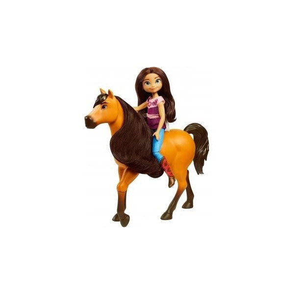 Coffret pour Spirit : poupée Lucky + Cheval Brun Spirit 20 cm + Accessoires - Set Jouet Fille + 1 Carte - Animaux