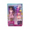 Coffret pour Barbie Skipper Noir Babysitter Fete Anniversaire - avec Poupee, Bebe + 6 Accessoires - Set Famille et Carte Anim