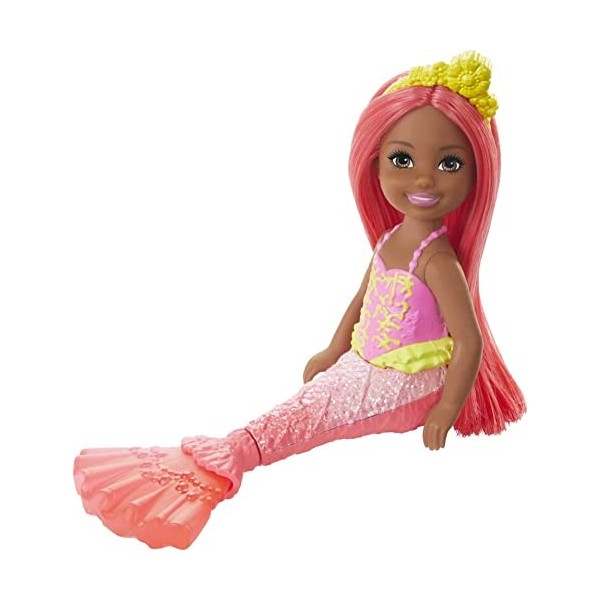 Barbie Dreamtopia Chelsea Mermaid Doll, 6.5-inch with Coral-Colored Hair and Tail