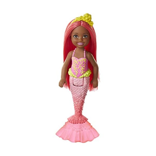 Barbie Dreamtopia Chelsea Mermaid Doll, 6.5-inch with Coral-Colored Hair and Tail