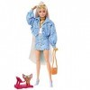 Barbie Poupée Mannequin Extra n° 16 avec Jupe et Veste Bleues à Motif Cachemire, Très Longs Cheveux, Figurine Chiot et Access