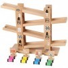 jacootoys Construction de Rampe de Voiture en Bois Piste de Course en Zigzag clic-clac avec 4 Voitures en Bois pour Enfants g