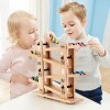 jacootoys Construction de Rampe de Voiture en Bois Piste de Course en Zigzag clic-clac avec 4 Voitures en Bois pour Enfants g