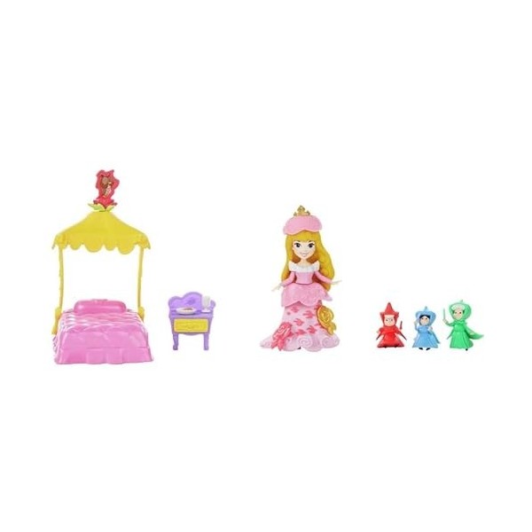 Coffret du Conte de fee Belle au Bois Dormant - l Heure du Coucher d Aurore - Disney Princess Mini-Poupee - Little Kingdom - 