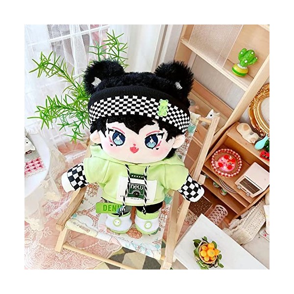 niannyyhouse Poupée en peluche humaine nue de 20 cm - Bandeau vert à capuche - Pantalon - Chaussures Kpop - Vêtements de poup