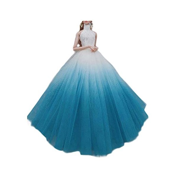 Robe de Mariage pour poupées, Bleu dégradé, Blanc, Robe de Princesse en Gaze, vêtements pour poupées de 12".