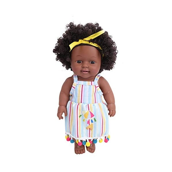 Vakitar 11,8 Pouces Peau Noire Cheveux Bouclés Simulation Fille Africaine Bébé Poupée Enfant Rôle Jouer Jouet Cadeau, pour La