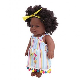 Vakitar 11,8 Pouces Peau Noire Cheveux Bouclés Simulation Fille Africaine Bébé Poupée Enfant Rôle Jouer Jouet Cadeau, pour La