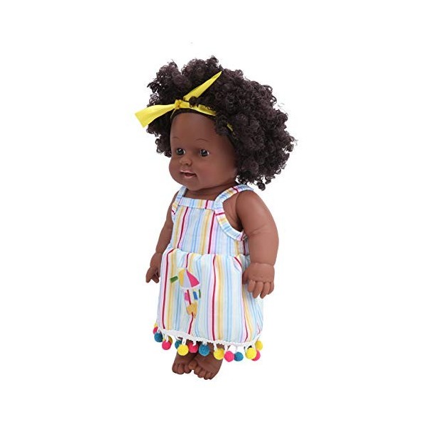 Vakitar 11,8 Pouces Peau Noire Cheveux Bouclés Simulation Fille Africaine Bébé Poupée Enfant Rôle Jouer Jouet Cadeau, pour La