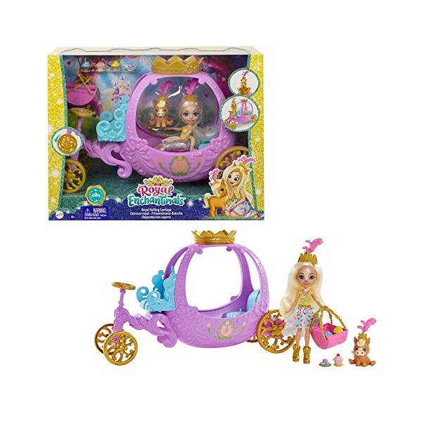 Enchantimals Royals coffret Carrosse Royal avec mini-poupée Peola Poney et figurine animale Petite, 7 accessoires inclus, jou