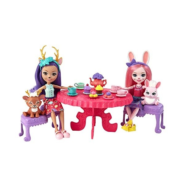Enchantimals Coffret Le Goûter Enchanté, avec mini-poupées Danessa Biche et Bree Lapin, 2 mini-figurines animaux et accessoir