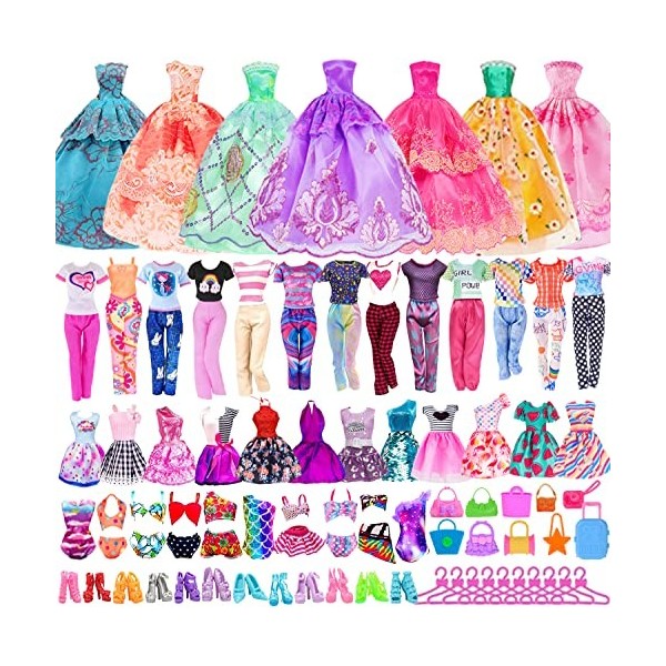 ebuddy Ensemble de 49 pièces de vêtements et accessoires pour poupées de 11.5 pouces contient 3 robes longues, 4 hauts, 4 pan