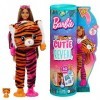 Barbie Poupée Cutie Reveal Série Jungle, poupée avec costume de tigre en peluche, 10 surprises et changement de couleur, Joue