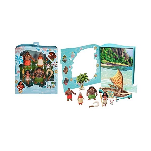 Disney Princess Coffret Livre d’Histoires Vaiana avec 6 Personnages, Mini-poupées, Figurines et Accessoires, inspiré du Film,