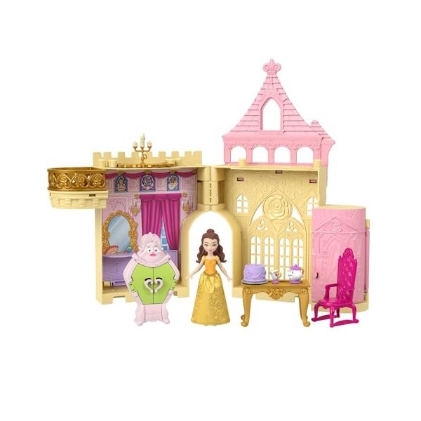 Princesses Disney Coffret Le Château De Belle, Histoires À Empiler, Maison De Poupée Avec Mini-Poupée Et 8 Éléments De Jeu, J