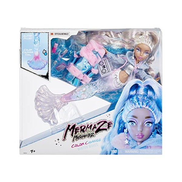 Mermaze Mermaidz Winter Waves - KISHIKO - Avec 1 poupée sirène, 1 nageoire avec changement de couleur, 1 queue remplie de pai