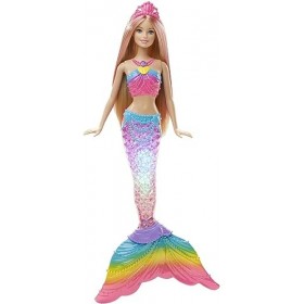 Barbie Dreamtopia poupée sirène Arc-en-ciel blonde Couleurs et Lumières à plonger dans leau, avec piles incluses, jouet pour