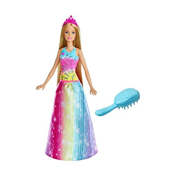 Barbie Dreamtopia poupée princesse Arc-en-ciel sons et lumières chantante avec cheveux blonds de 15 cm, fournie avec brosse, 