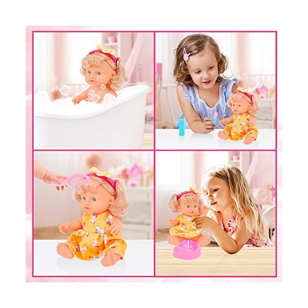 deAO 13PCS Ensemble de Jeu de poupée bébé,Accessoires Bébé Jouet Poupée Reborn,La Poupée Boit, Fait Pipi Et Fait des Bruits,a