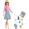 Barbie Métiers poupée professeur blonde, avec 10 accessoires éducatifs, dont globe rotatif et ordinateur portable, jouet pour