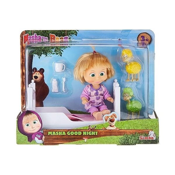 Simba - Masha et Michka - Poupée Dodo Masha - Mini Poupée 12cm - Lit + 2 Moutons - 109301049