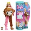 Barbie Poupée Cutie Reveal Série Jungle, poupée avec costume de singe en peluche, 10 surprises et changement de couleur, Joue
