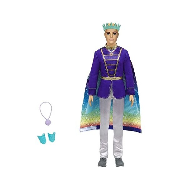 Barbie Dreamtopia poupée 2-en-1 Ken Transformation Prince, transformable en triton avec 2 tenues et accessoires, jouet pour e