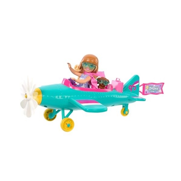 Barbie Coffret Chelsea Peut Être... Avec Poupée Pilote Chelsea et 1 Avion 2 Places, 7 Accessoires Dont 1 Chiot Inclus, Thème 
