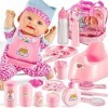 LINFUN KIDS Ensemble dAccessoires pour Poupée Bébé, Jouets de Bain Alimentation Poupon avec Vêtements Sac à Main, Jeu de Rôl